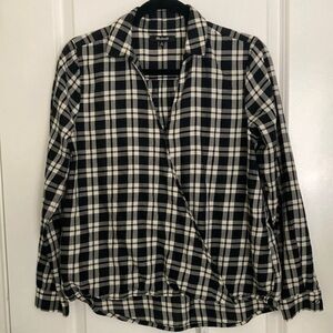 Madewell Black White Plaid Wrap-Front Long Sleeve Top Size M